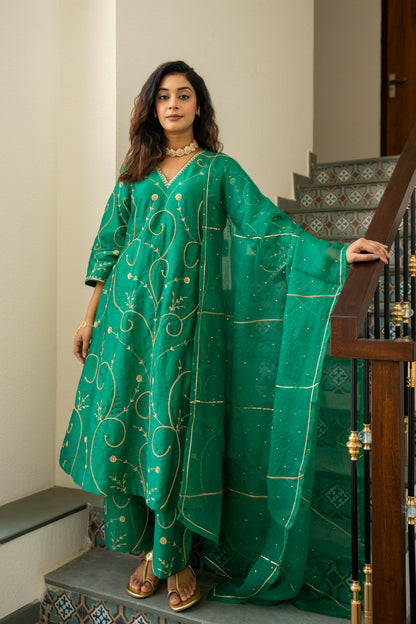 Green moti jaal A-line Kurta Set