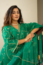 Green moti jaal A-line Kurta Set