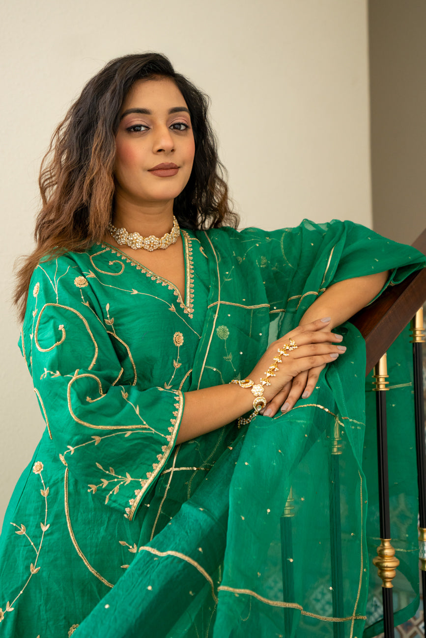 Green moti jaal A-line Kurta Set