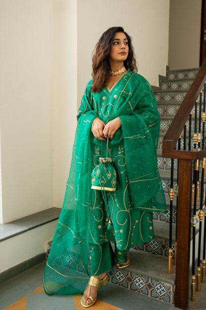 Green moti jaal A-line Kurta Set