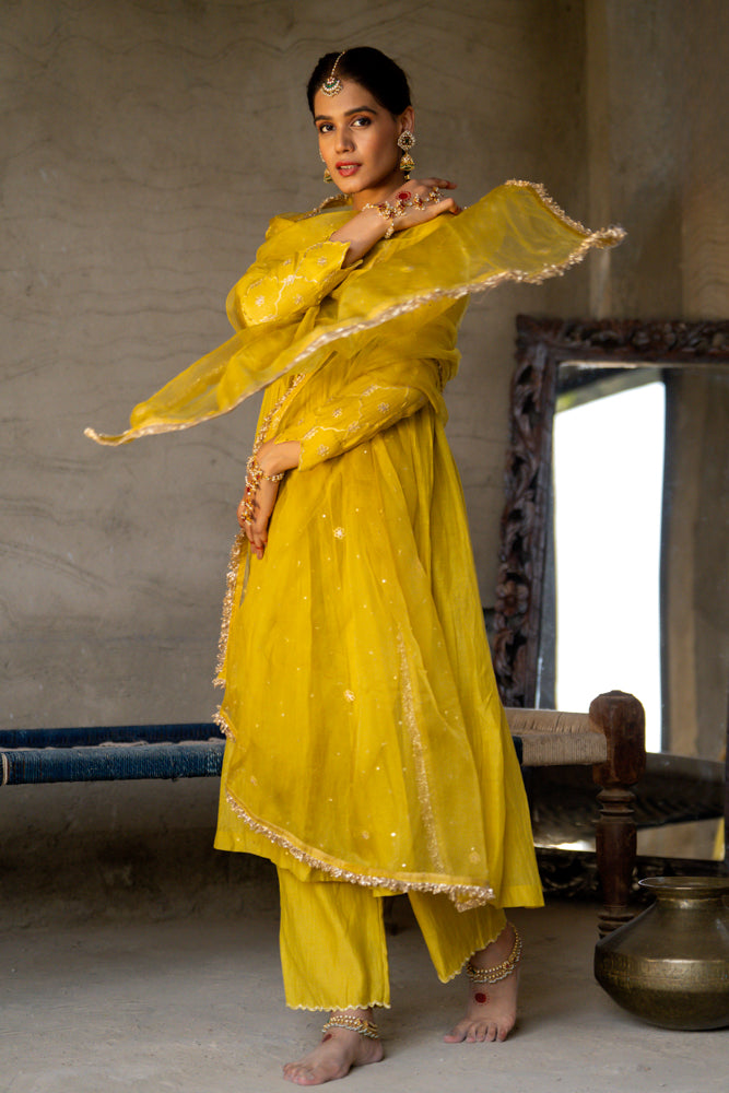 Mustard Yellow Anarkali Suit Set