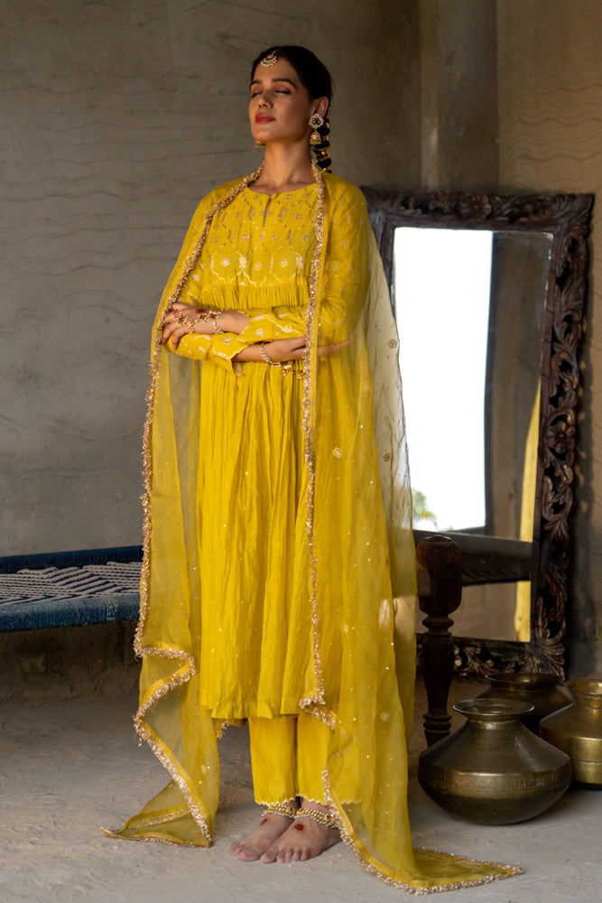 Mustard Yellow Anarkali Suit Set