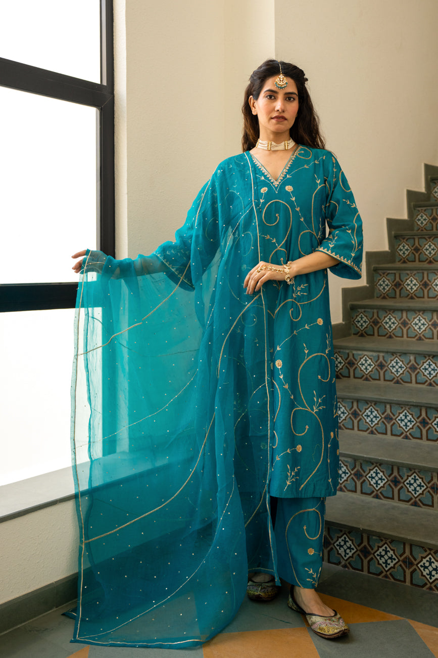 Firozi moti jaal A-line Kurta Set