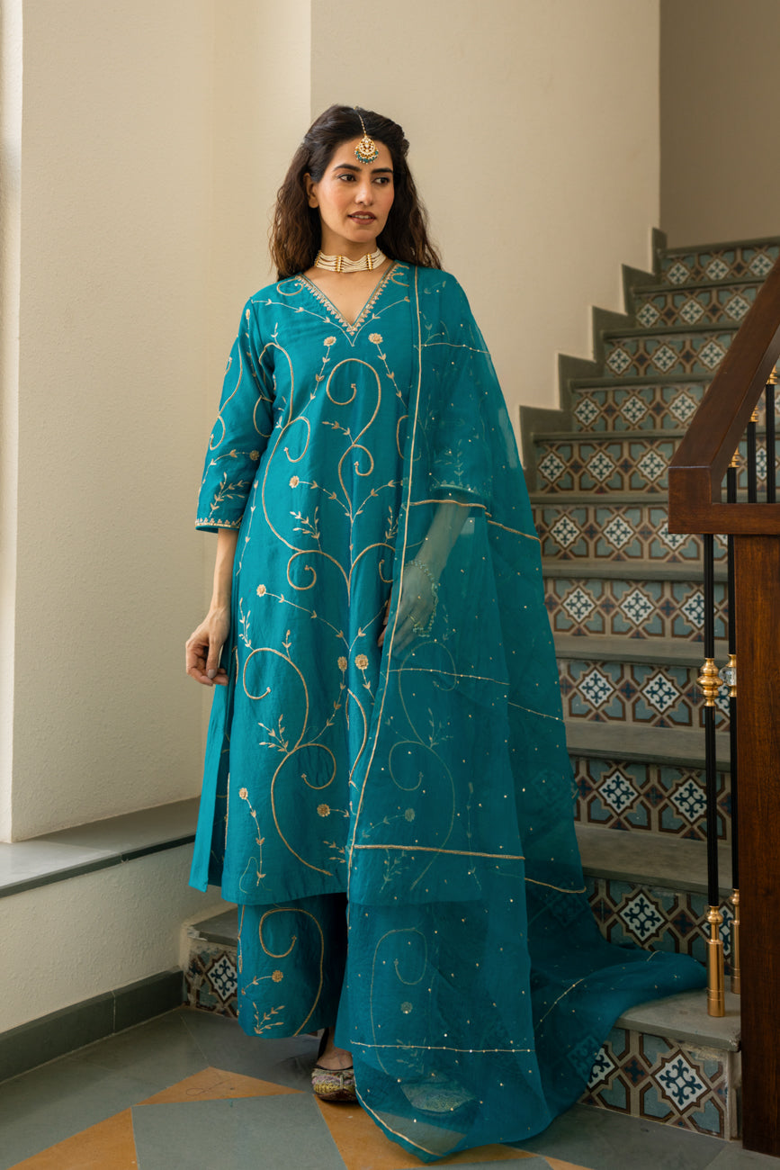 Firozi moti jaal A-line Kurta Set