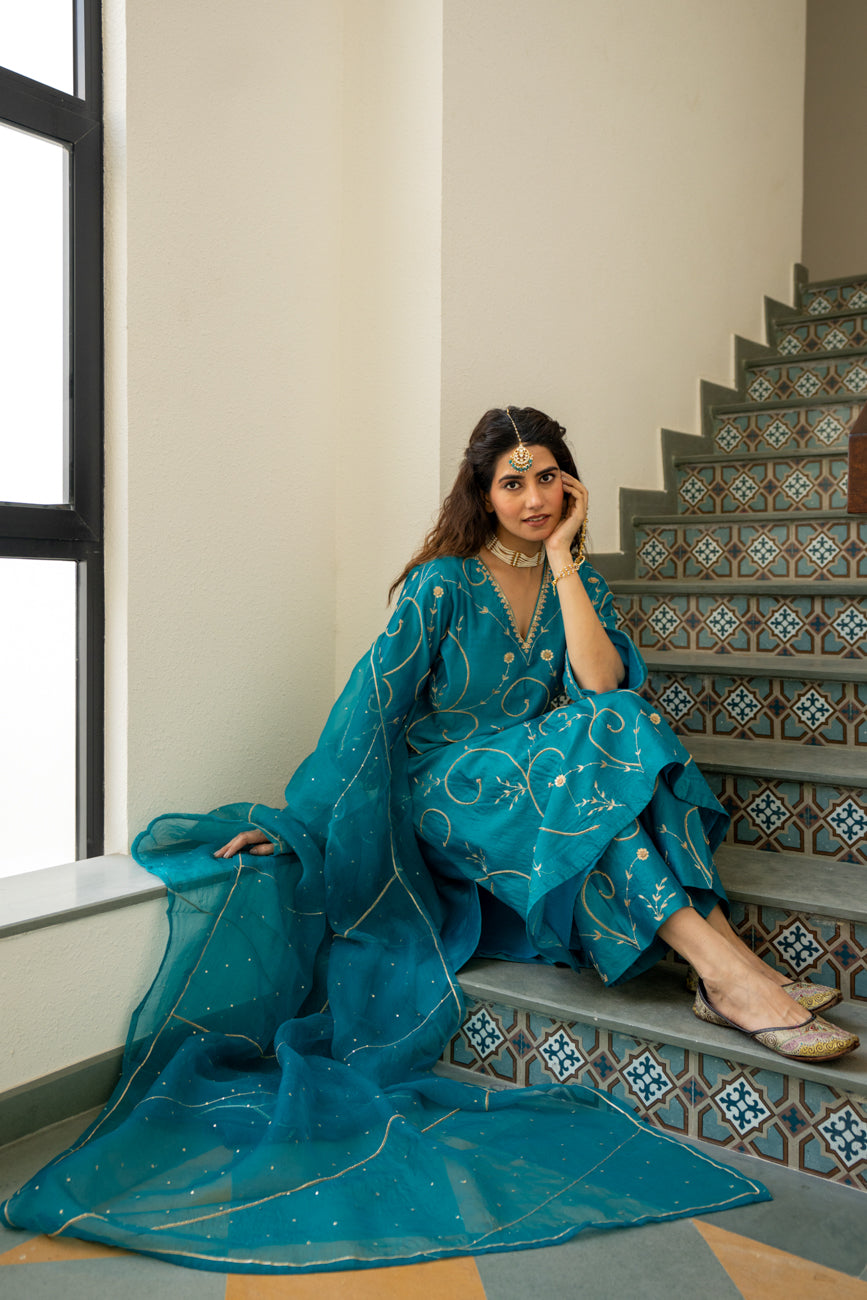 Firozi moti jaal A-line Kurta Set