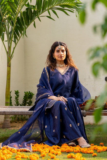 Mid night blue Boota Aari Sharara