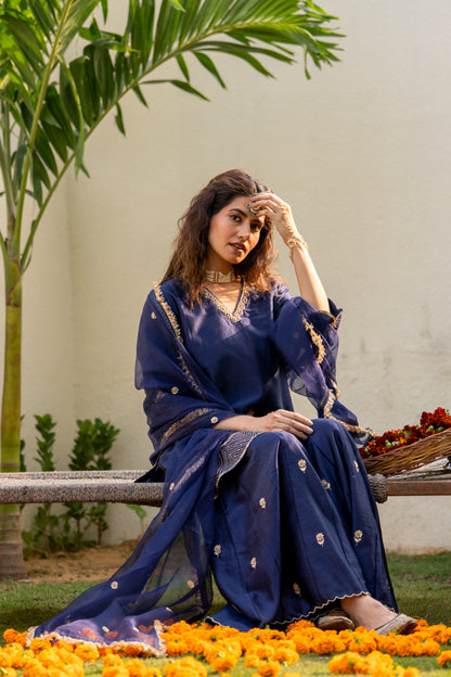 Mid night blue Boota Aari Sharara