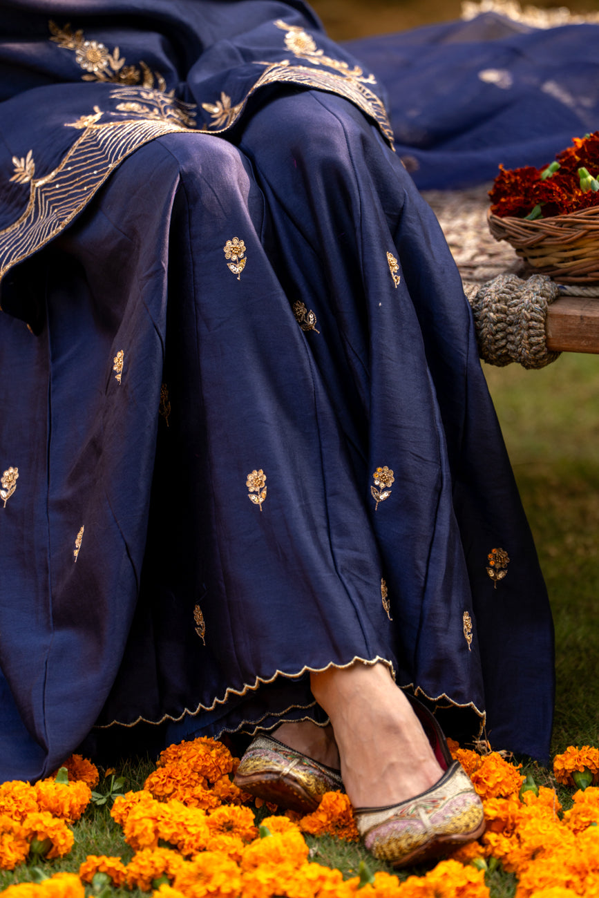 Mid night blue Boota Aari Sharara