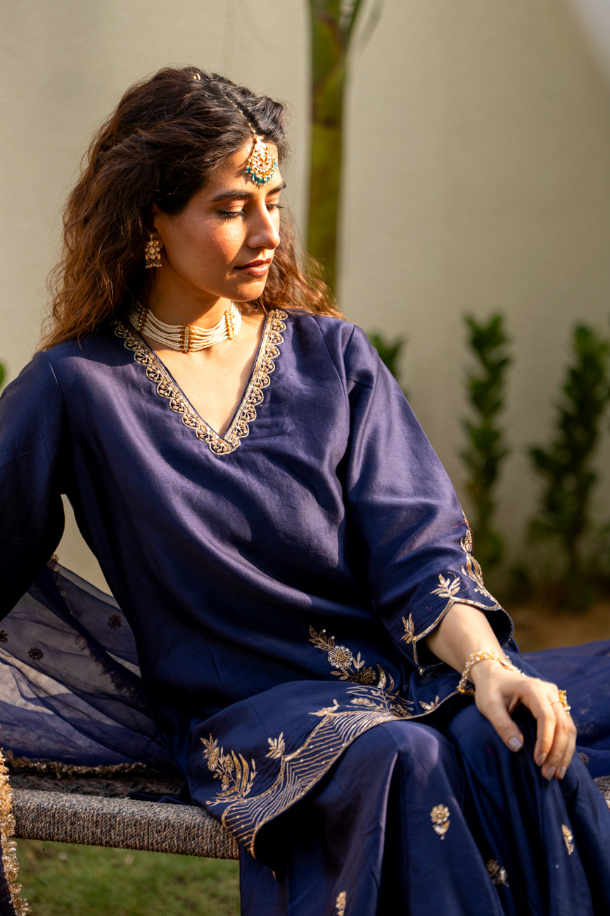 Mid night blue Boota Aari Sharara