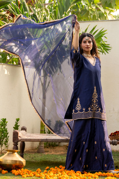 Mid night blue Boota Aari Sharara