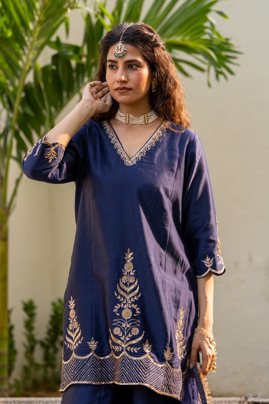 Mid night blue Boota Aari Sharara