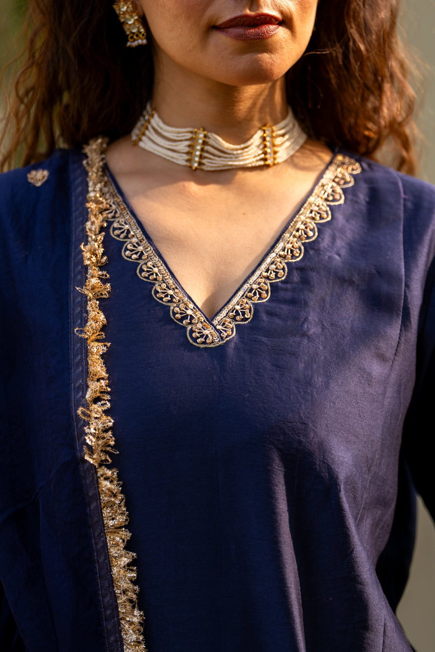 Mid night blue Boota Aari Sharara