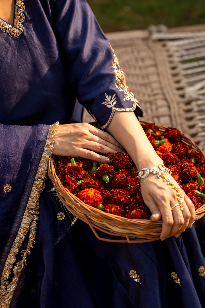 Mid night blue Boota Aari Sharara