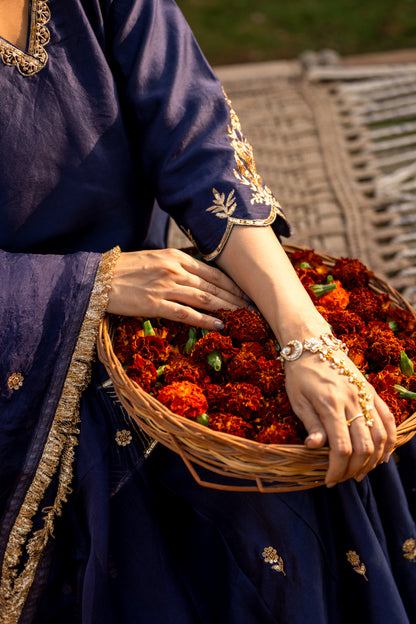 Mid night blue Boota Aari Sharara
