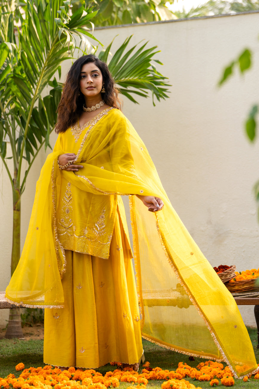 Lime mustard Boota Aari Sharara