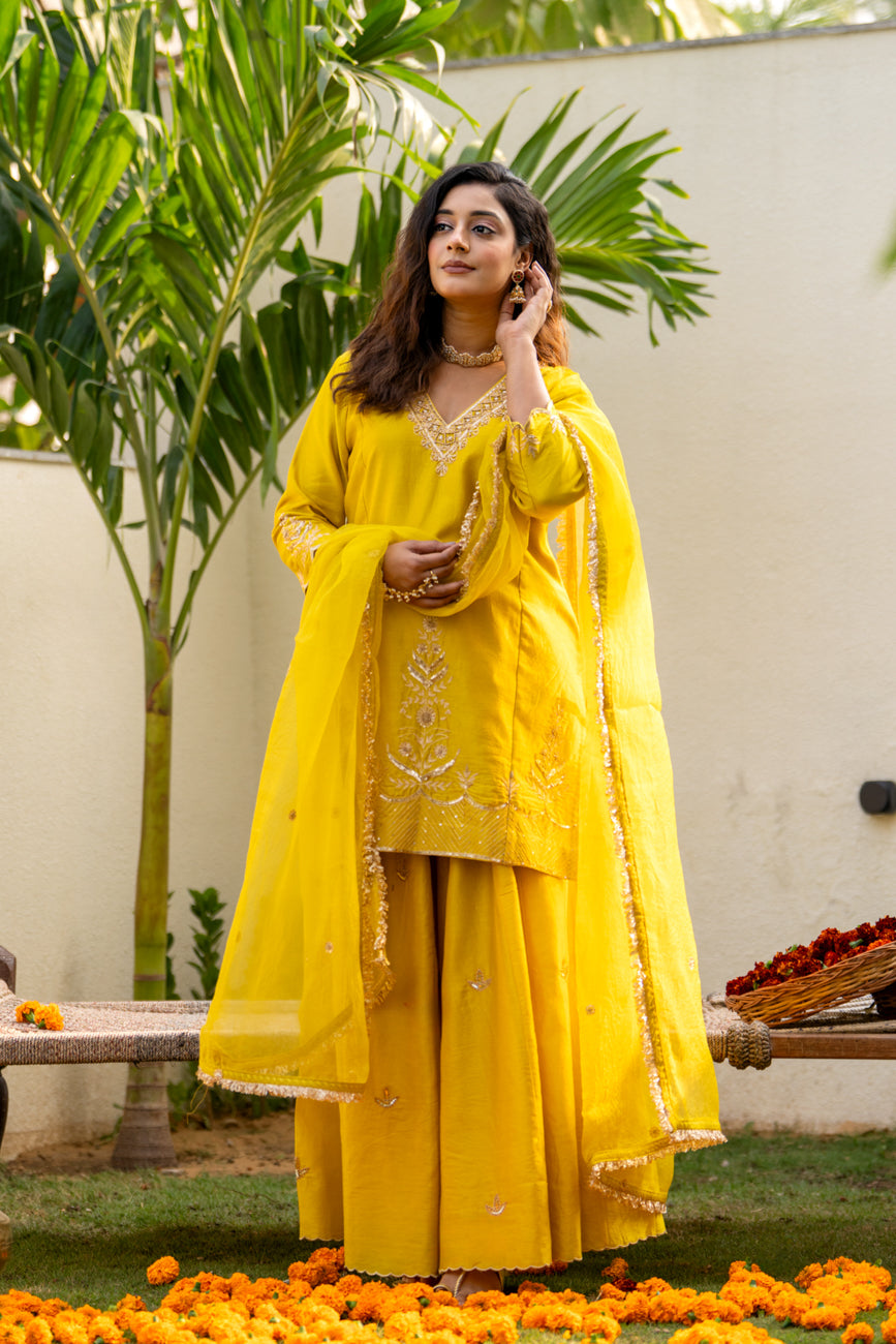 Lime mustard Boota Aari Sharara