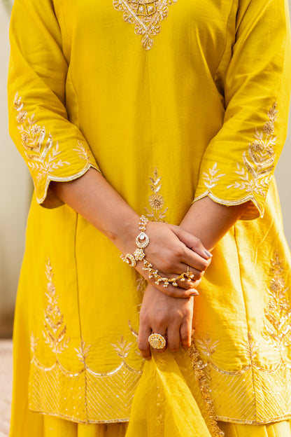 Lime mustard Boota Aari Sharara