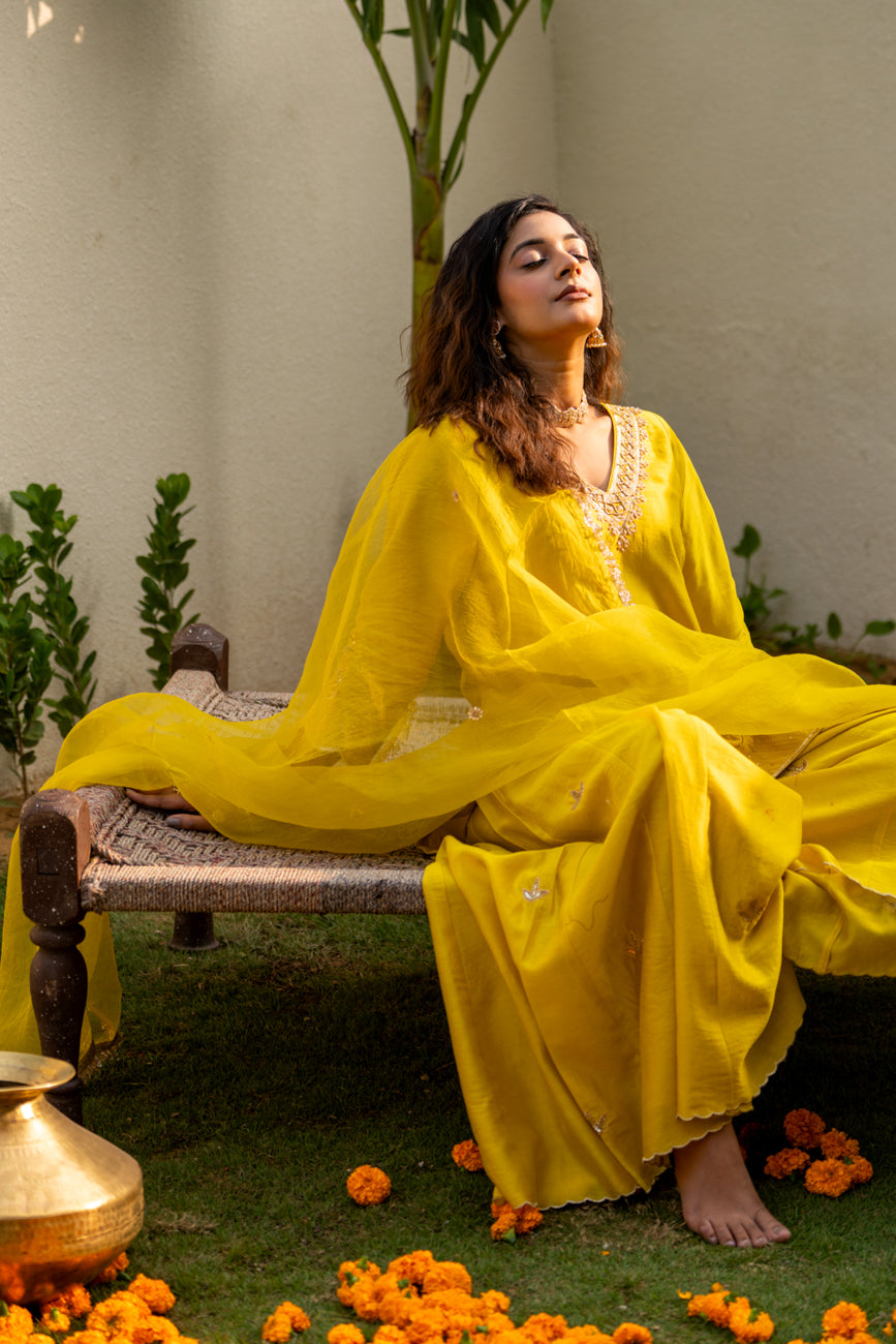 Lime mustard Boota Aari Sharara