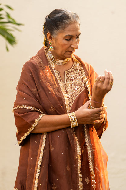 Brown moti daman sharara set