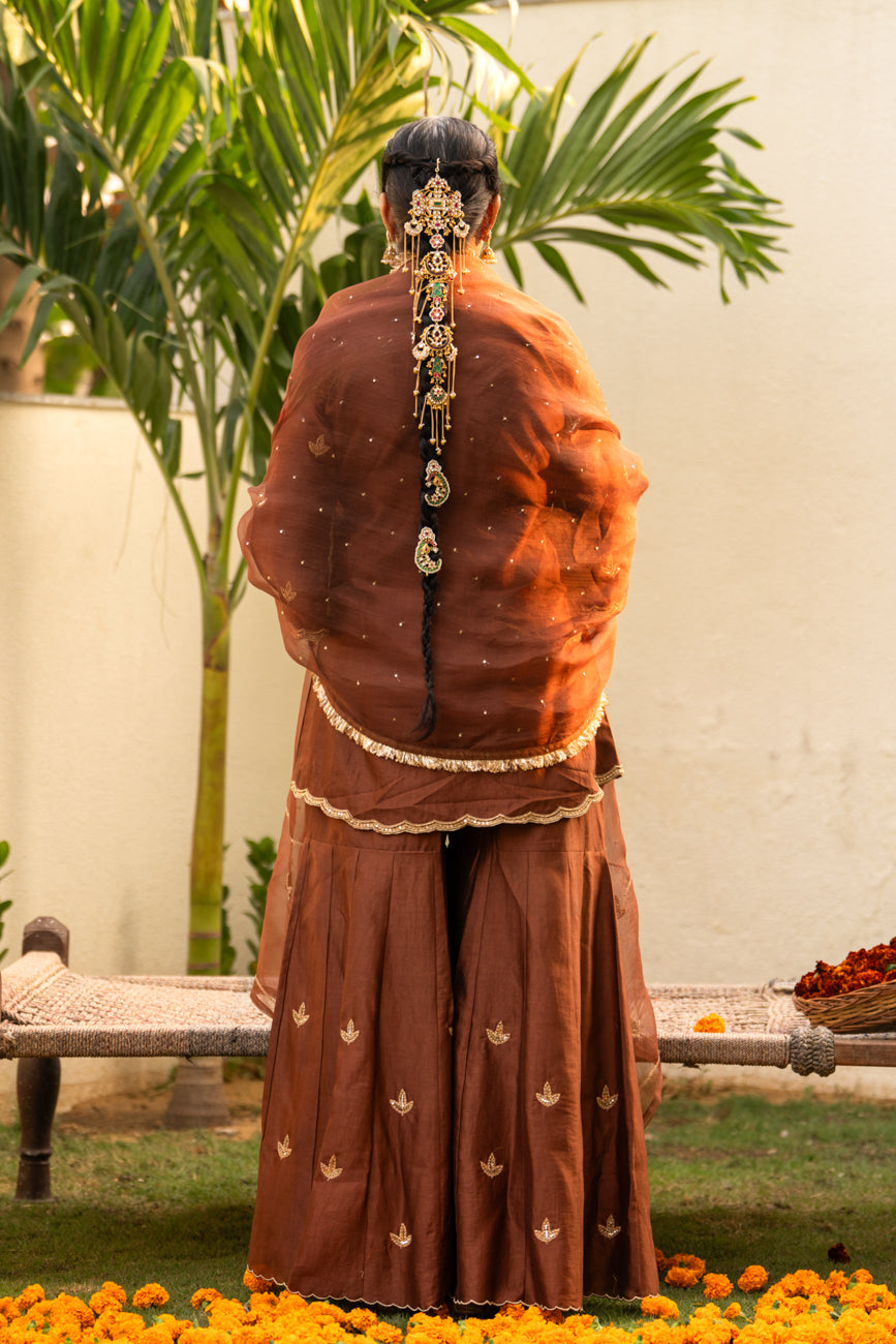 Brown moti daman sharara set