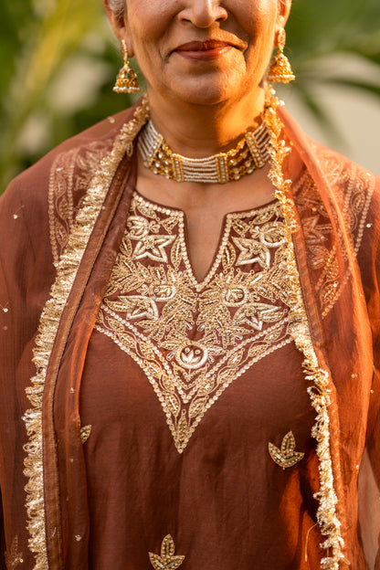 Brown moti daman sharara set