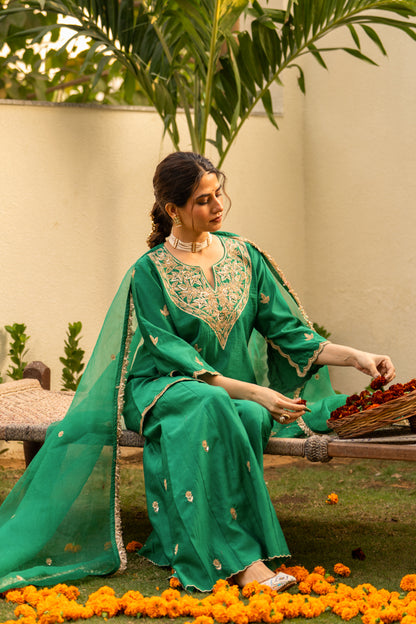 Green moti daman sharara set