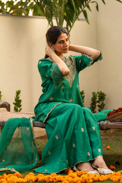 Green moti daman sharara set