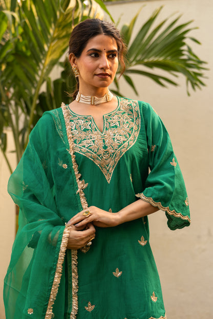 Green moti daman sharara set