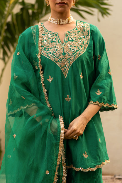 Green moti daman sharara set