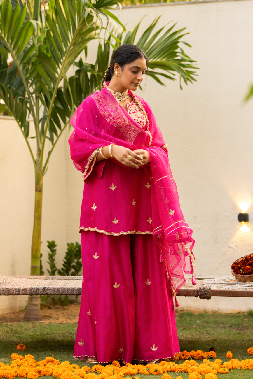 Pink moti daman sharara set