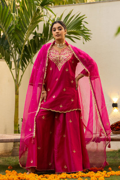 Pink moti daman sharara set