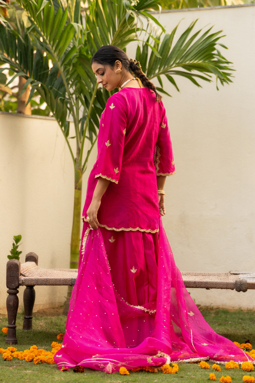 Pink moti daman sharara set
