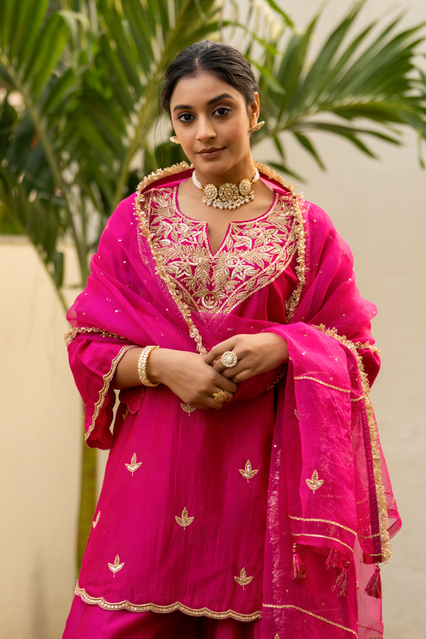 Pink moti daman sharara set