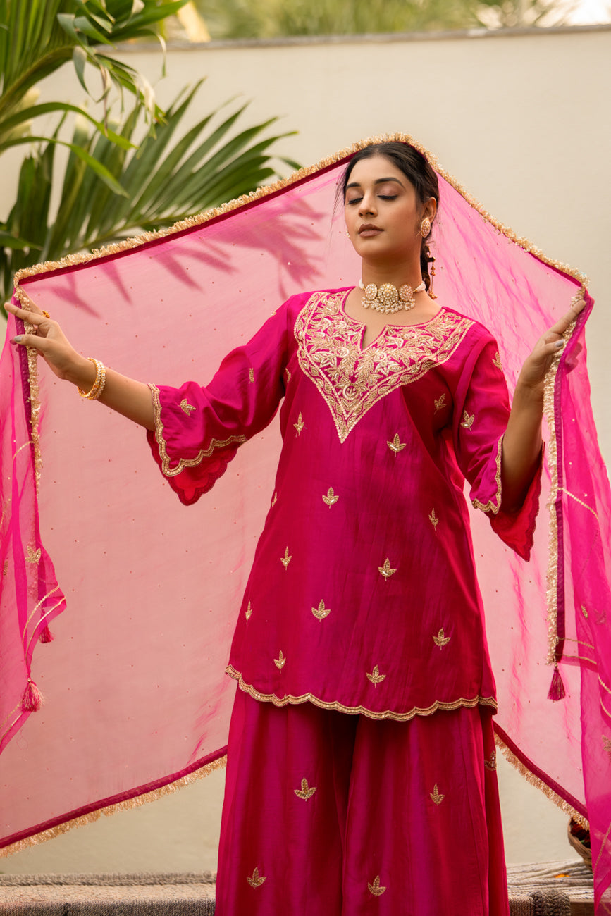 Pink moti daman sharara set