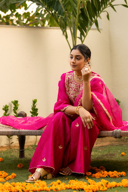 Pink moti daman sharara set