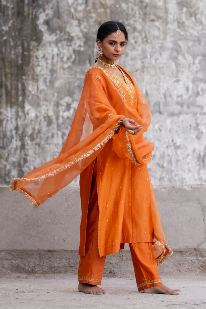 Neev Orange A-Line Suit Set