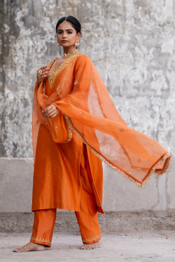 Neev Orange A-Line Suit Set