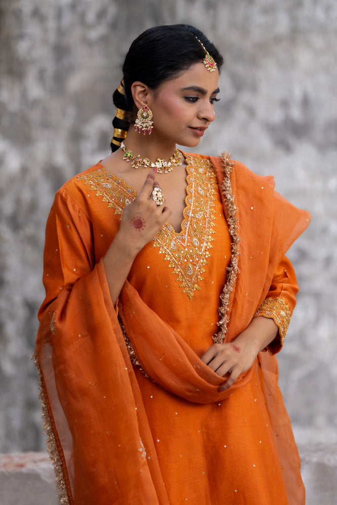 Neev Orange A-Line Suit Set