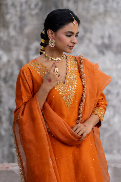 Neev Orange A-Line Suit Set