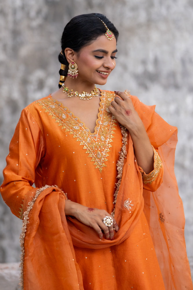 Neev Orange A-Line Suit Set