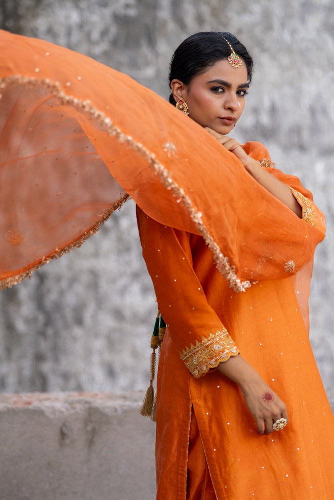 Neev Orange A-Line Suit Set
