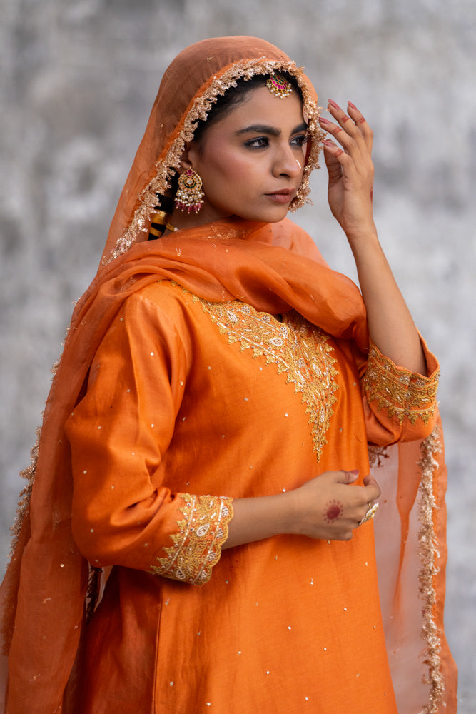 Neev Orange A-Line Suit Set