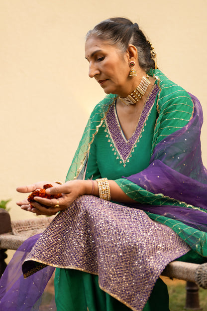 Green Aari sequinns straight suit