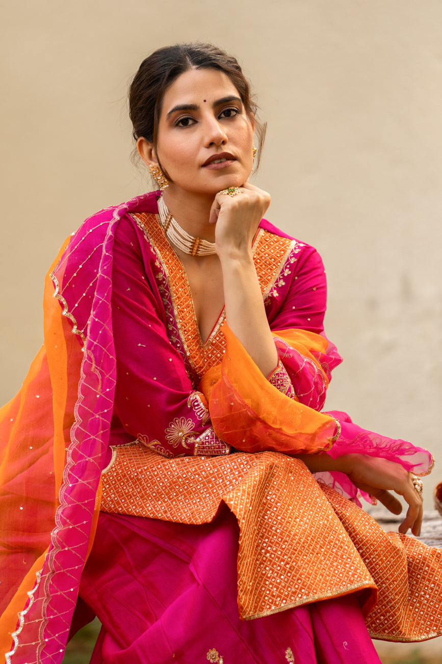 Pink Aari Sequinns Straight Kurta Set
