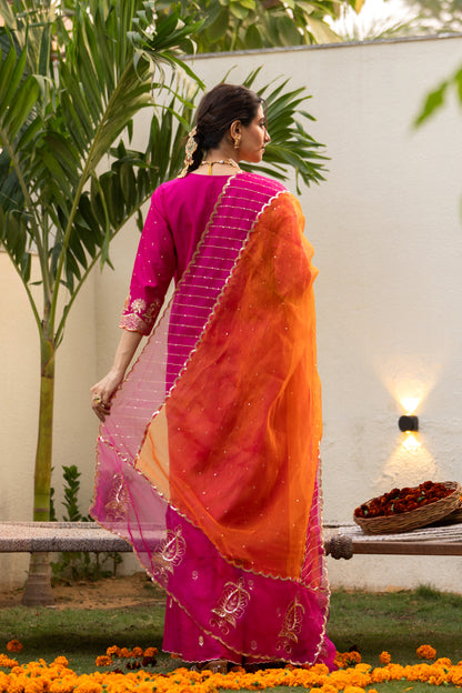 Pink Aari Sequinns Straight Kurta Set