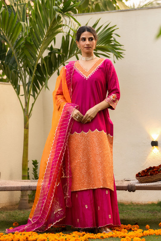 Pink Aari Sequinns Straight Kurta Set