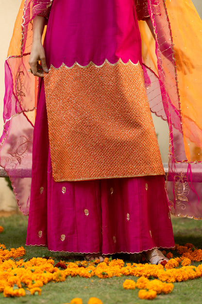 Pink Aari Sequinns Straight Kurta Set