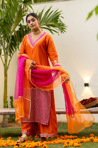 Orange Aari sequinns straight suit