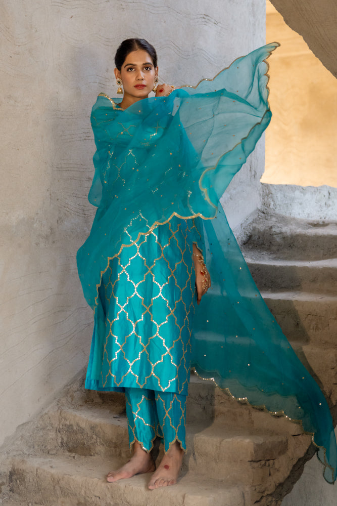 Aqua Gota Patti Jaal Work Suit Set
