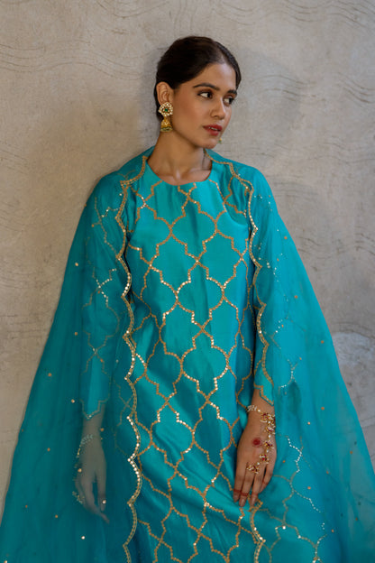 Aqua Gota Patti Jaal Work Suit Set
